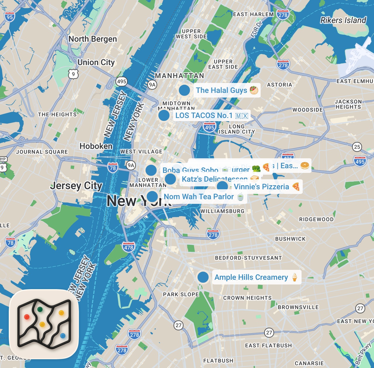Map preview for Top 10 NYC Foods You MUST try Before you DIE