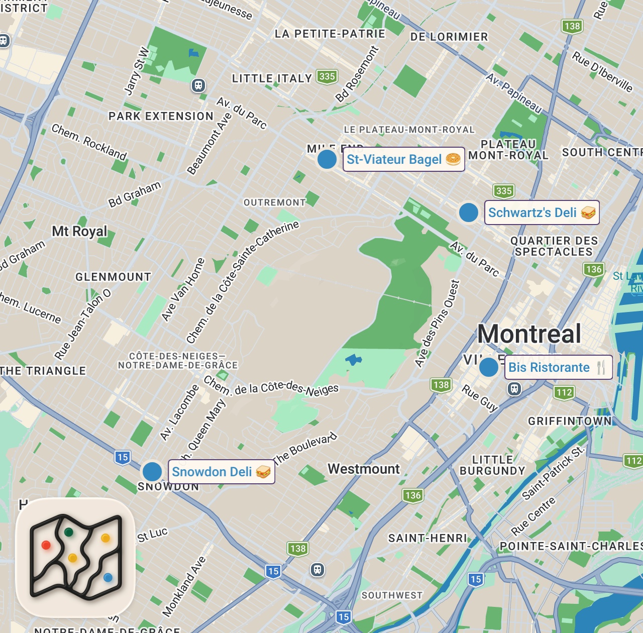 Map preview for 24 Hours of MONTREAL'S Best Food 🇨🇦 Smoked Meat, Bagels & Canada's #1 SEAFOOD POUTINE!