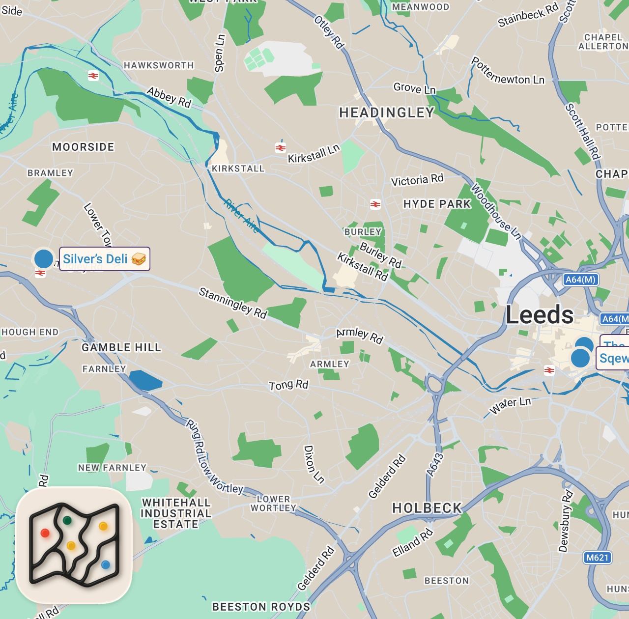 Map of 3 spots from 12 Hours Eating Leeds' BEST Food