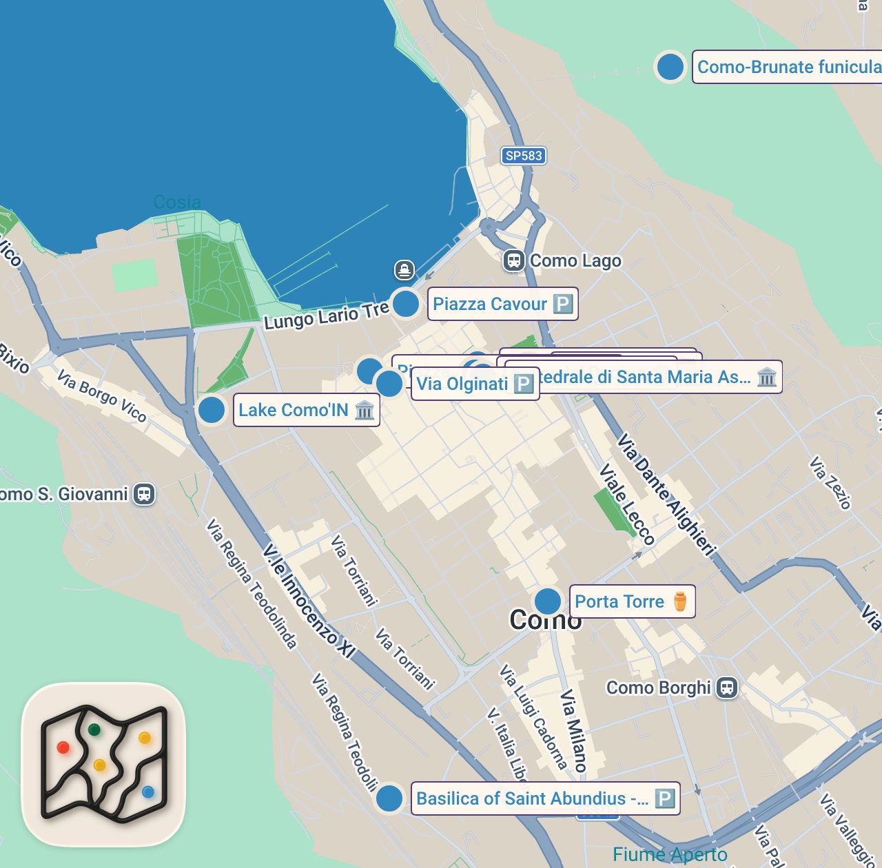 Map of 12 spots from Como, Italy 🇮🇹 The Most Elegant City on the Lake - 4K Walking Tour