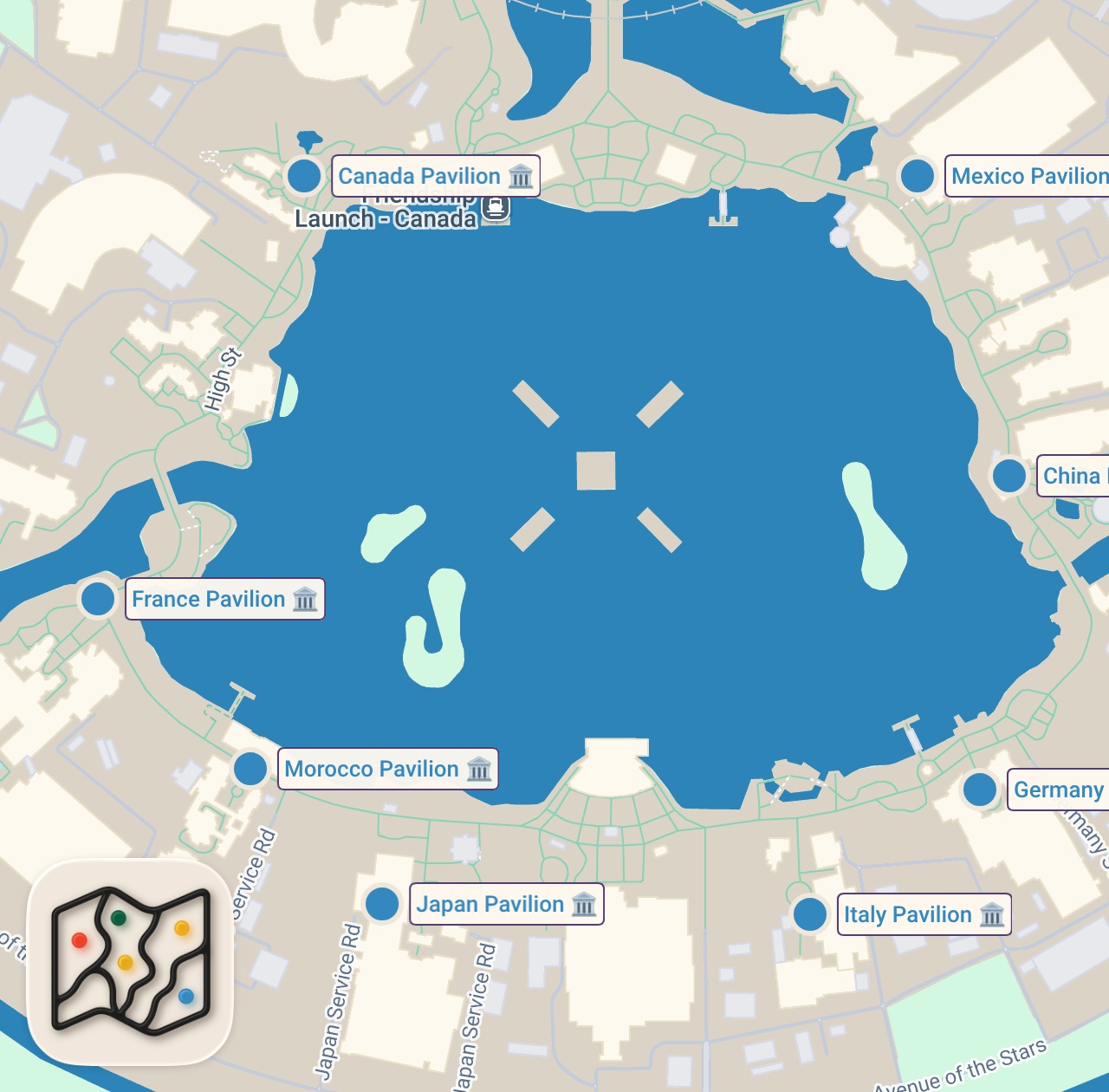 Map of 11 spots from Eating Around The World For 24 hours (EPCOT)