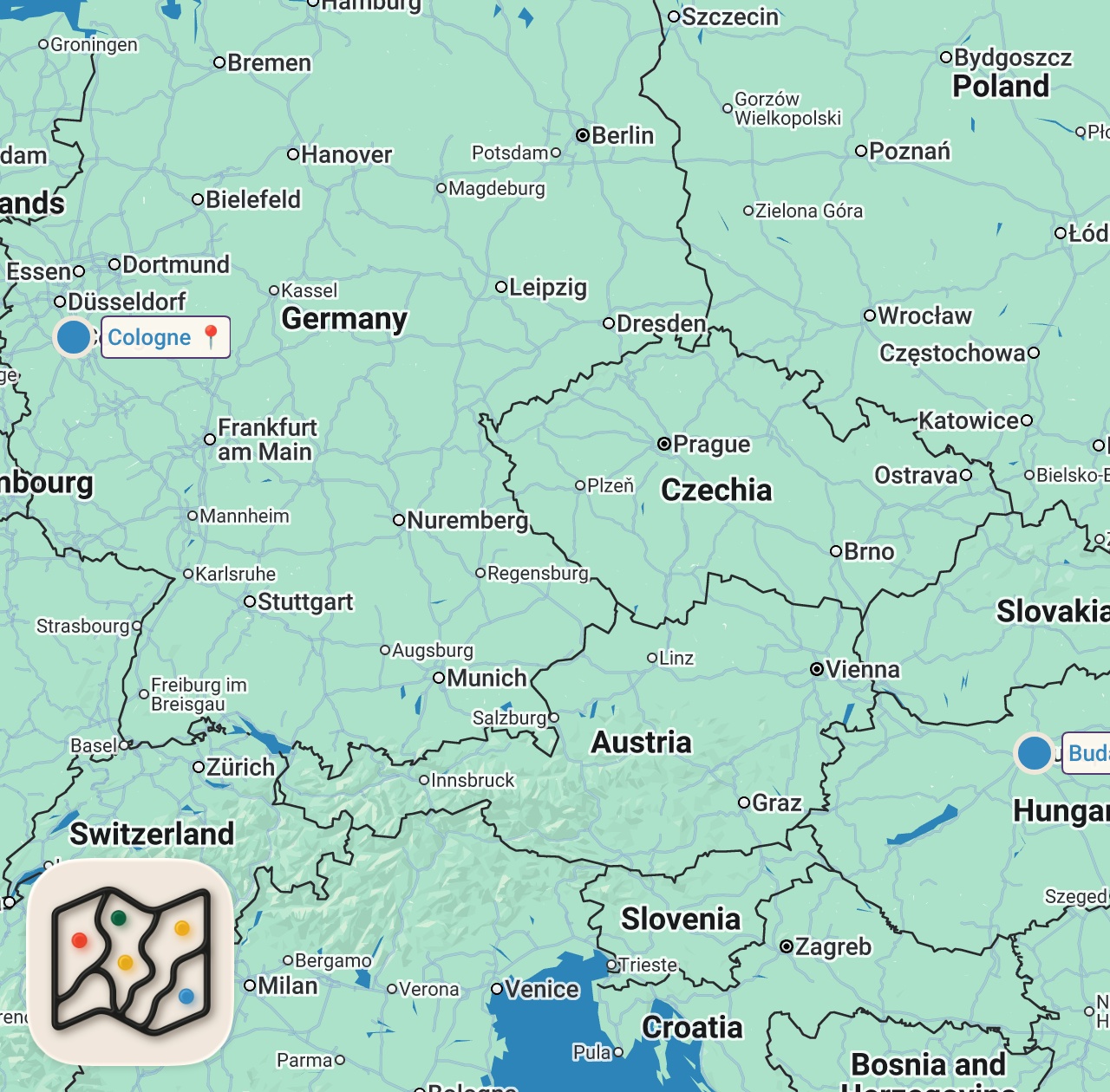 Map of 2 spots from Traveling EUROPE BY TRAIN!