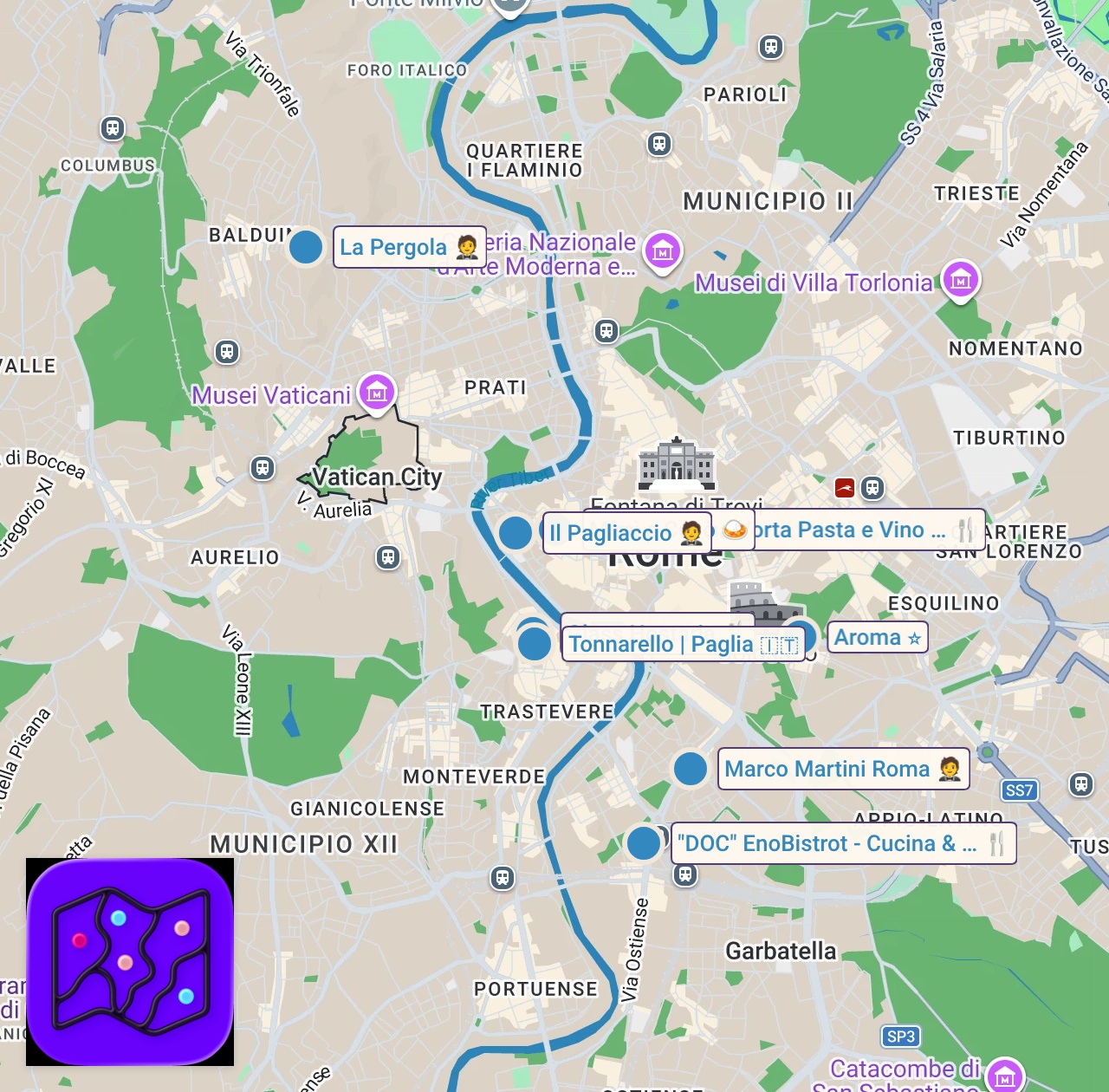 Map of 10 spots from Migliori ristoranti Roma 2026: dove mangiare davvero bene