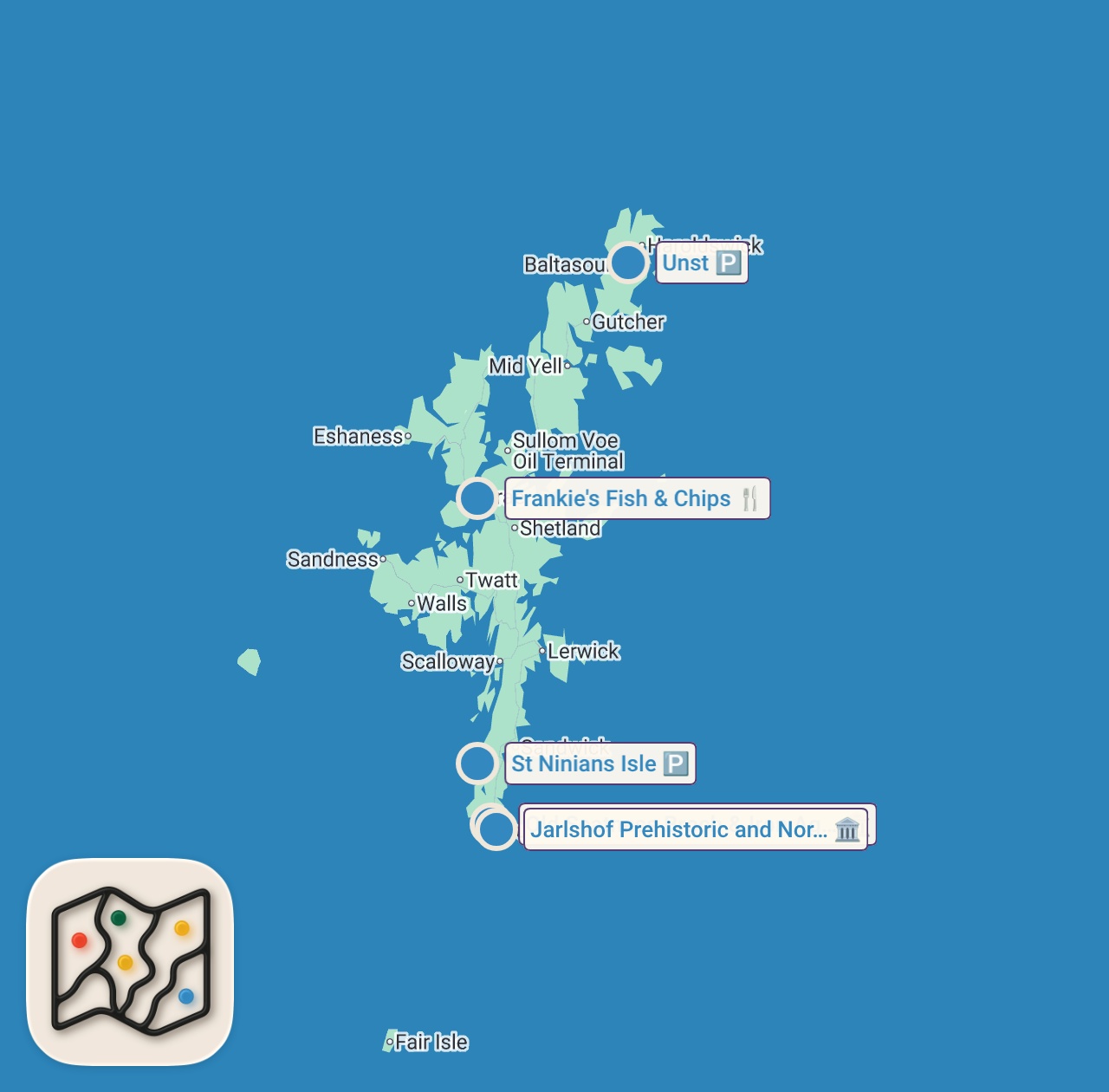 Map of 5 spots from The Shetland Islands | The Unbelievable Hidden Treasure of Scotland