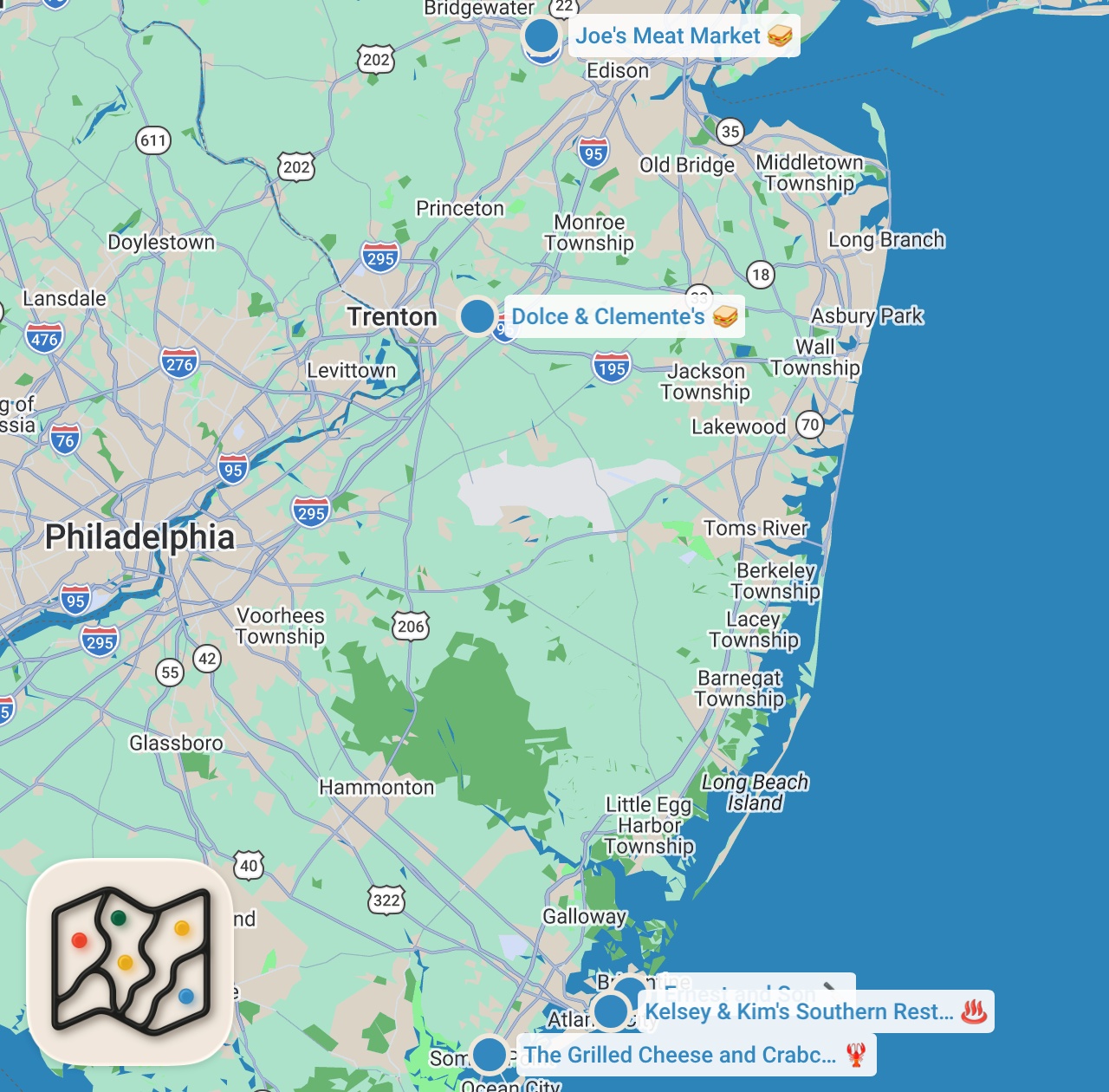 Map preview for Top 5 #DDD Videos in New Jersey with Guy Fieri | Diners, Drive-Ins and Dives | Food Network