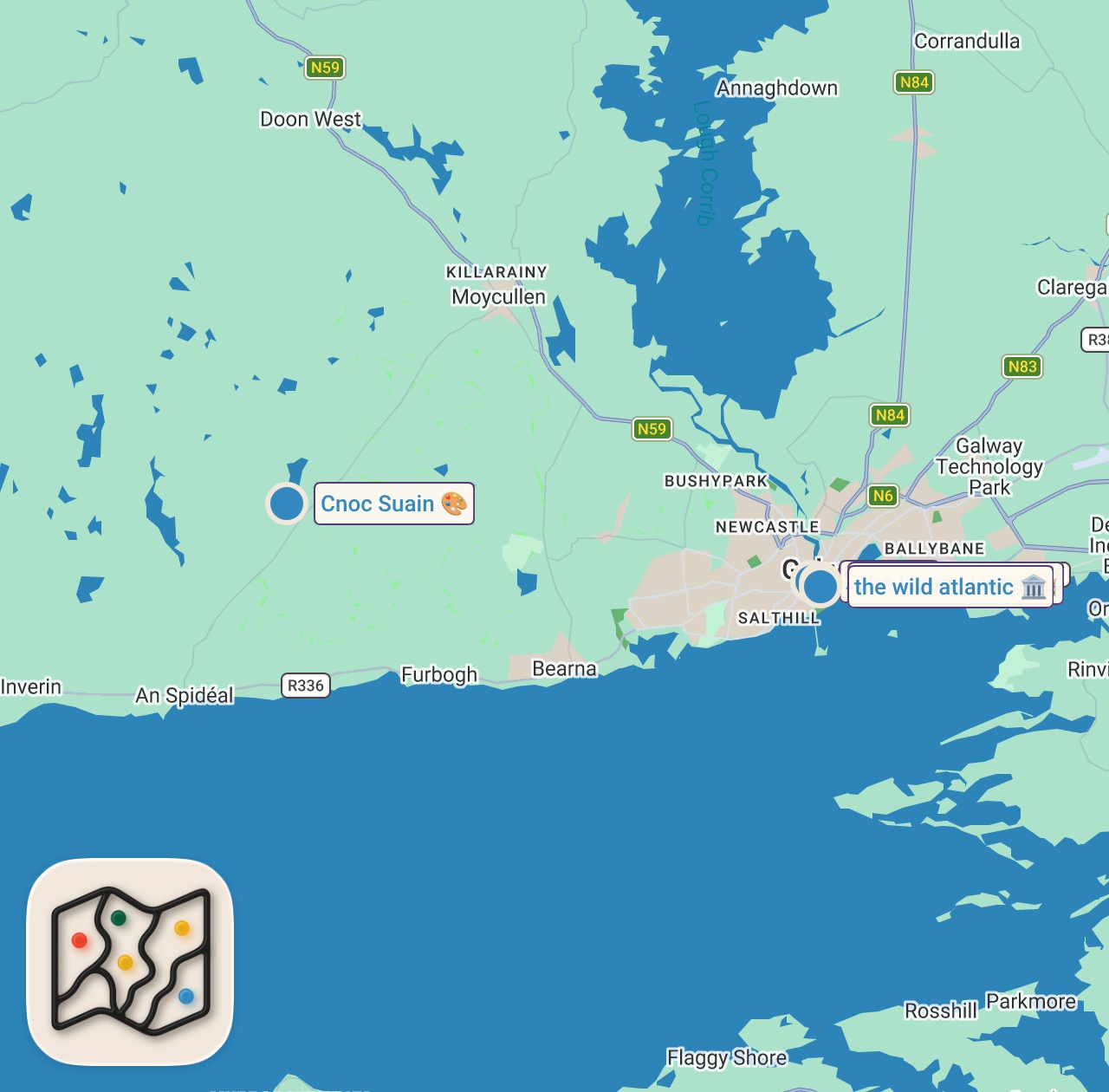 Map of 4 spots from GALWAY IRELAND - GAELIC TRADITIONS & CUSTOMS