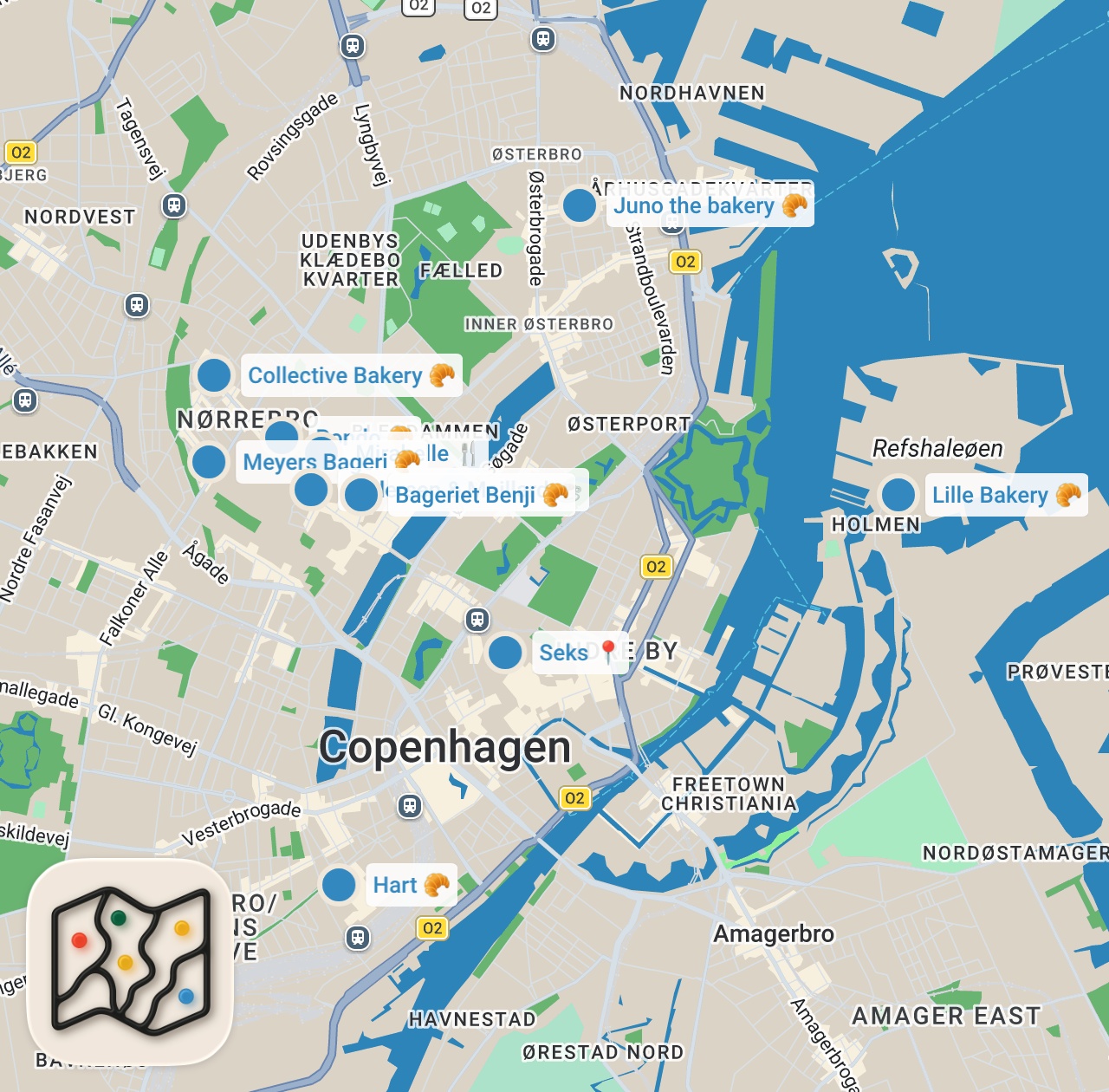 Map preview for Top 10 Best Bakeries In Copenhagen (Denmark) 🇩🇰